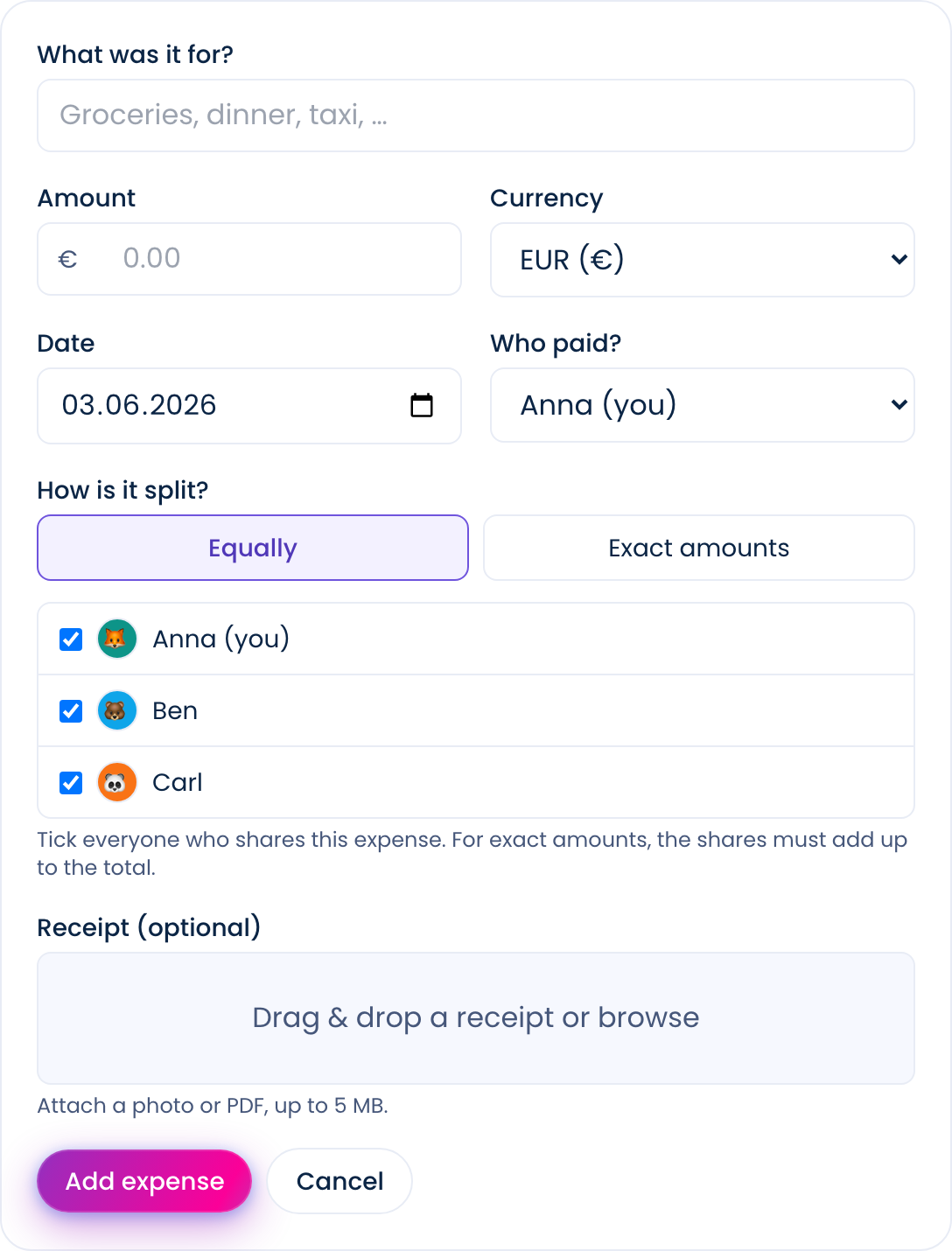 Log expenses